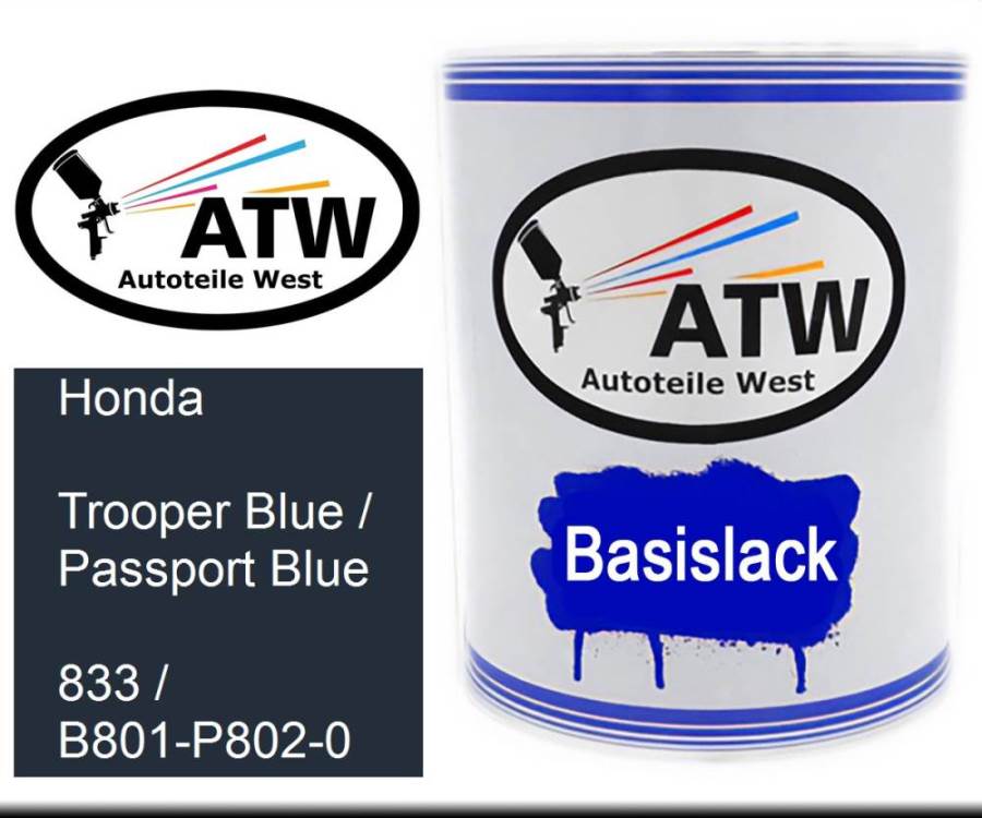 Honda, Trooper Blue / Passport Blue, 833 / B801-P802-0: 1L Lackdose, von ATW Autoteile West.